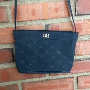 Blue CD style crossbody small 6” x 7” used vintage style gold front